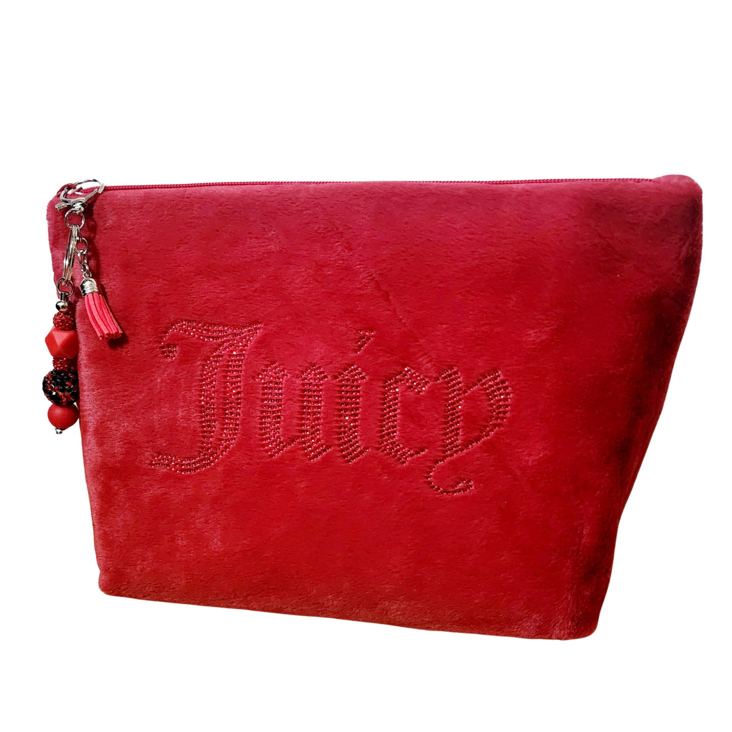 Juicy Travel Bag | Red Rhinestone | Cosmetic Bag | Clutch Bag | Detachable Keychain| Purse Jewelry | Juicy Toiletry Bottle