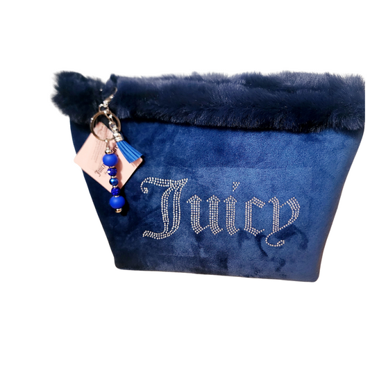 Juicy Travel Bag | Blue Rhinestone | Cosmetic Bag | Clutch Bag | Detachable Keychain| Purse Jewelry | Juicy Toiletry Bottle