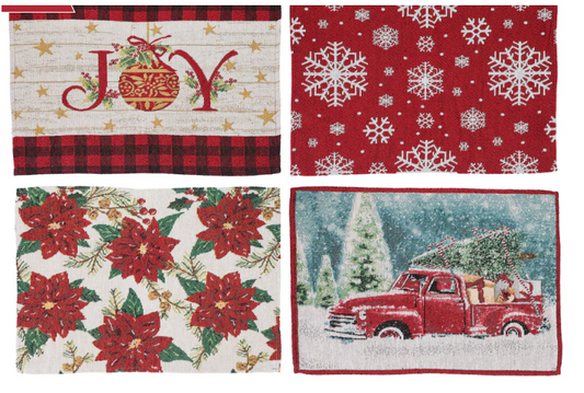 Holiday Placemats Set | Christmas Decor | Holiday Decor | Dining | Kitchen | Poinsettia Placemats | Joy Placemats | Fam Fresh Placemats |Tapestry Placemats