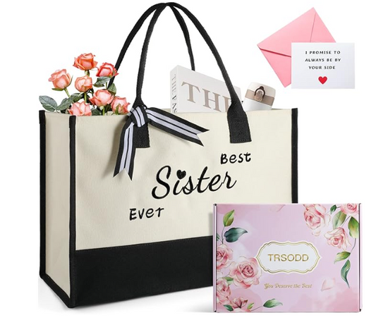 Sister Birthday | Gifts from Sister | Embroidery Beach Bags for Women | Best Sister Ever Tote Bag