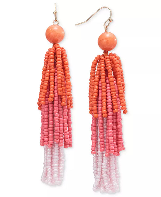 Tonal Stone & Beaded Fringe Chandelier Earrings | White | Coral | Blue