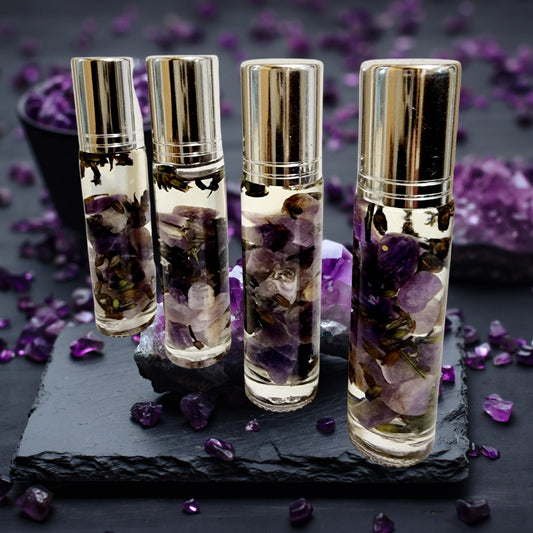 Lavender Essential Oil | Rollerball Amethyst Gemstones | Dried Lavender | Natural Remedy | Fragrance Oil | Gift Idea