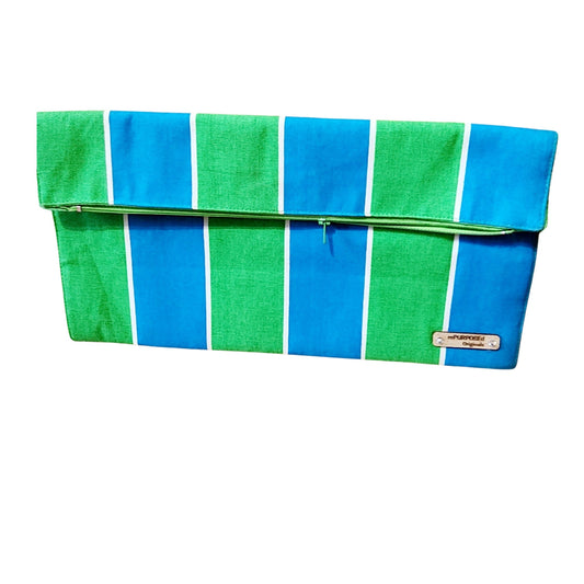 Stripe Large Clutch | Handmade Clutch | Blue and Green Envelope Clutch | RePURPOSEd Originals