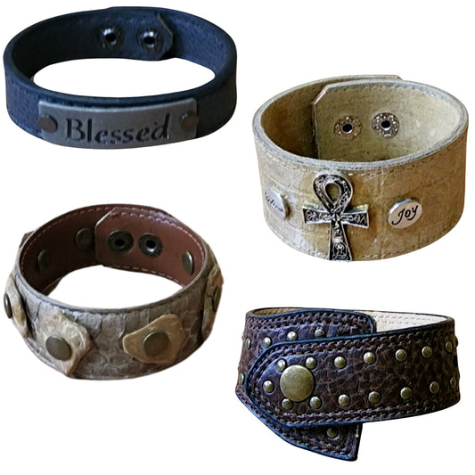 Leather Bracelets | Blessed | Joy | Ankh | Believe | RePURPOSEd Originals | The Wrist Connector | Handcrafted