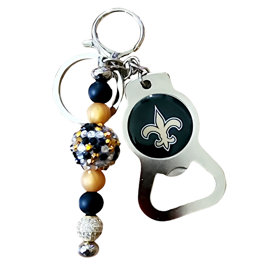 Dallas Cowboys Beaded Bottle Opener Keychain | New Orleans Saints Beaded Bottle Opener Keychain | NFL Bottle Opener Keychains | Football Fan