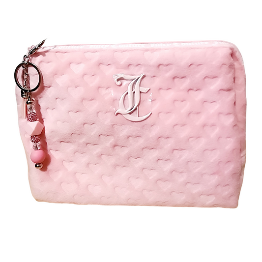 Juicy Travel Bag | Pink Hearts | Cosmetic Bag | Clutch Bag | Detachable Keychain| Purse Jewelry | Juicy Toiletry Bottle