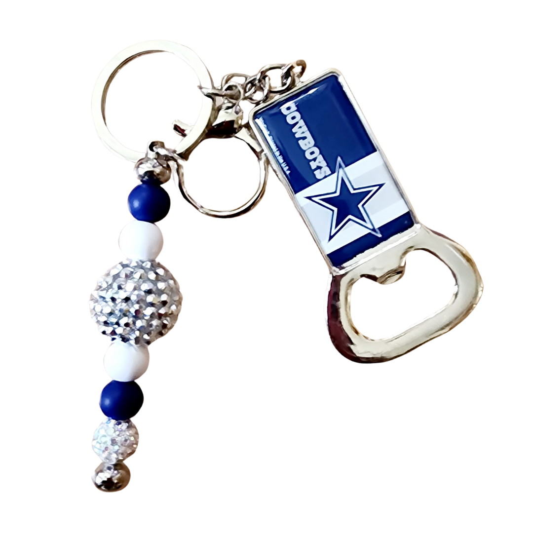 Dallas Cowboys Beaded Bottle Opener Keychain | New Orleans Saints Beaded Bottle Opener Keychain | NFL Bottle Opener Keychains | Football Fan