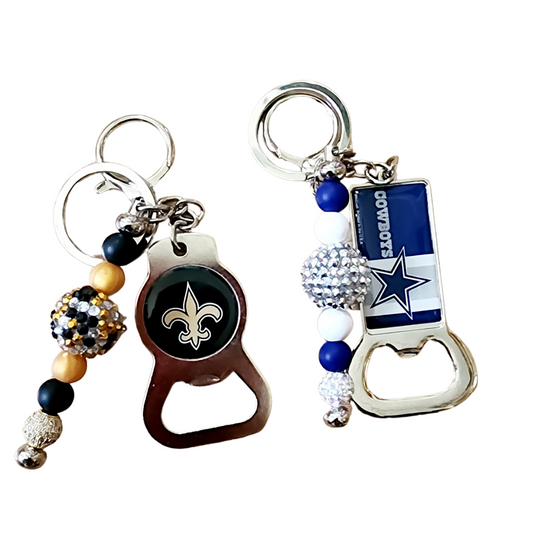 Dallas Cowboys Beaded Bottle Opener Keychain | New Orleans Saints Beaded Bottle Opener Keychain | NFL Bottle Opener Keychains | Football Fan